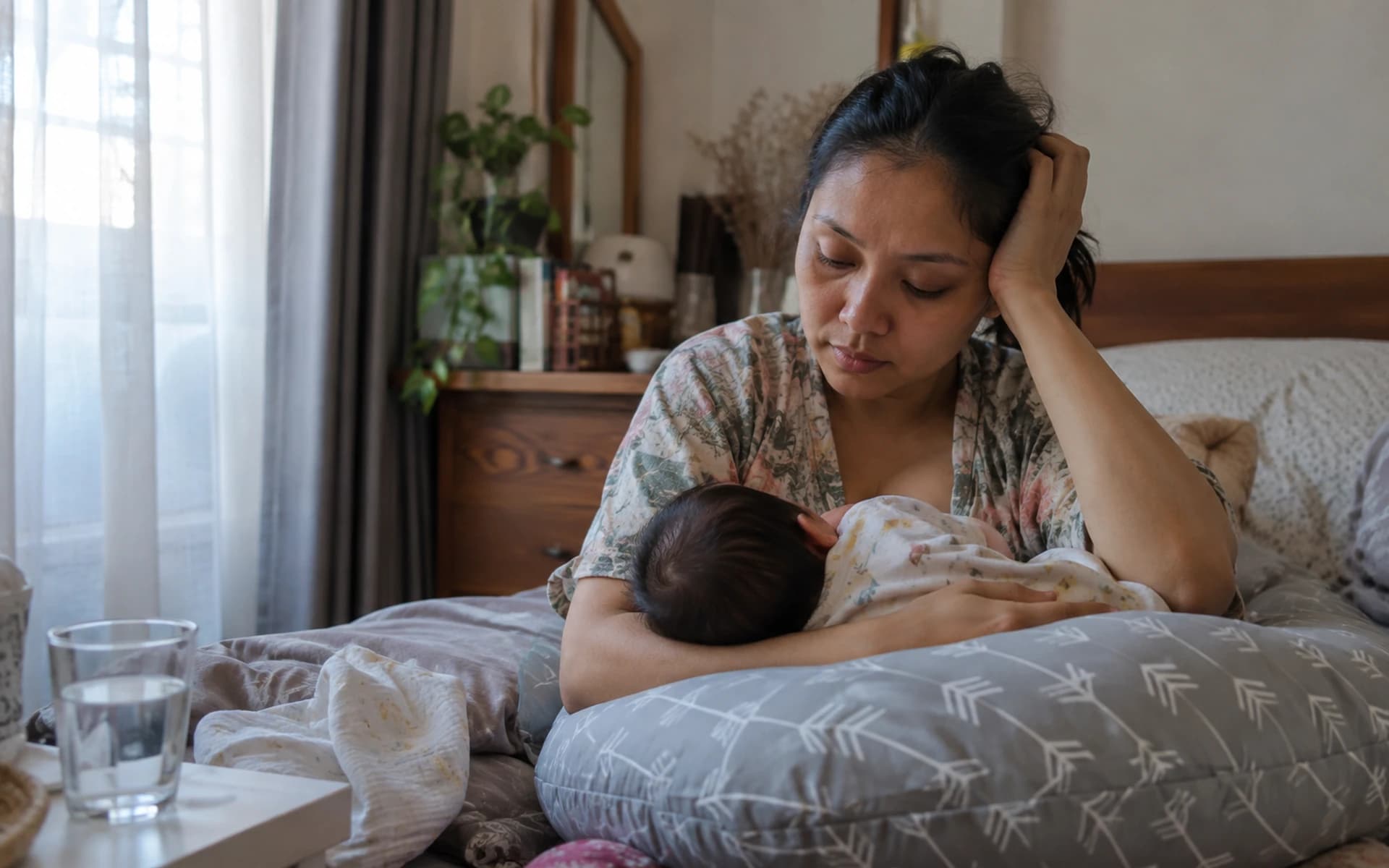 Ibu menyusui bersama bayinya di rumah