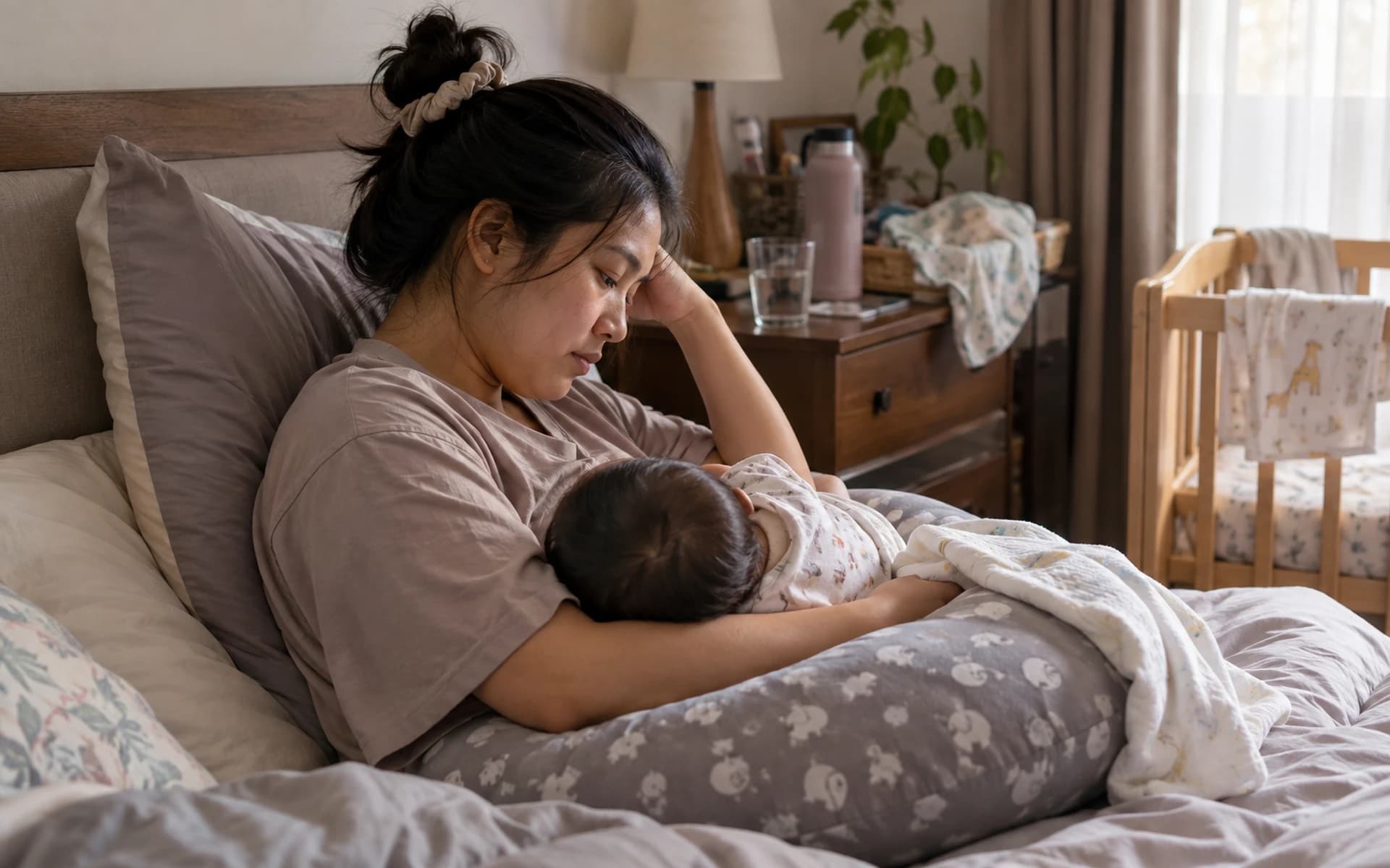Ibu menyusui bersama bayinya di rumah
