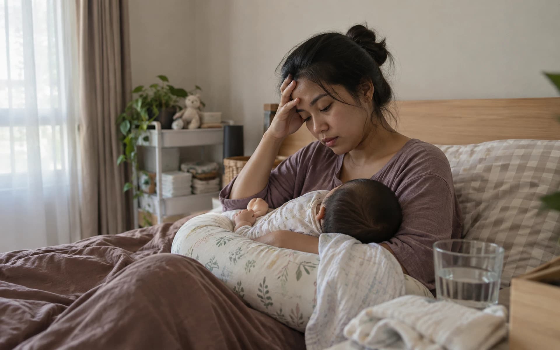 Ibu menyusui bersama bayinya di rumah